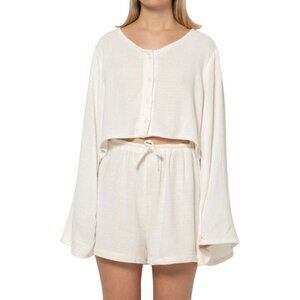 477. MOCHA Cropped Odina Sleeve Top White Cotton $228 NWT XS/S